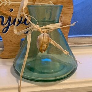 Green Glass Vase with Shell Accent